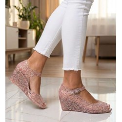 Sandały damskie różowe z klamrą eleganckie  - zdjęcie produktu