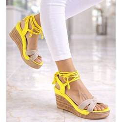 Sandały damskie Pantofelek24 na platformie na wysokim obcasie z klamrą z zamszu eleganckie  - zdjęcie produktu