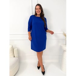 Sukienka Modnakiecka.pl midi do pracy w stylu klasycznym z długim rękawem z okrągłym dekoltem prosta  - zdjęcie produktu