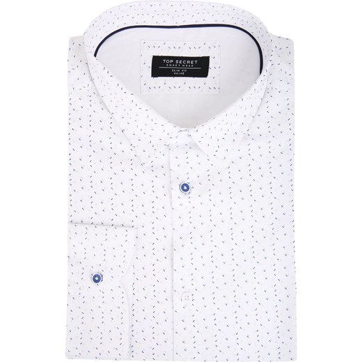 w ofercie KOSZULA DŁUGI RĘKAW MĘSKA SLIM FIT Top Secret Granatowa koszula męska (Normal Fit) w białe kółeczka Na