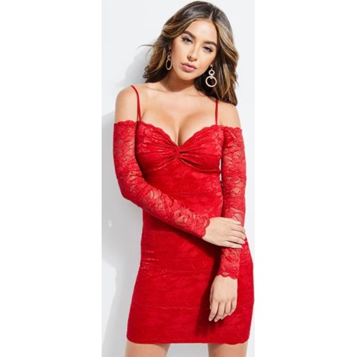 Sukienka czerwona Guess na ramiączkach elegancka dopasowana na imprezę