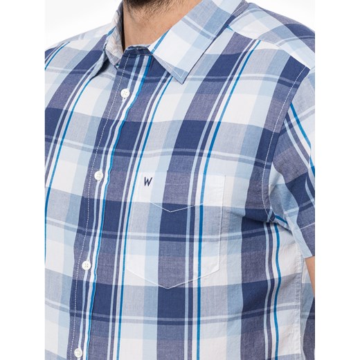 Koszula męska Wrangler casual z krótkim rękawem w Domodi Koszula męska Wrangler niebieska z krótkimi rękawami z