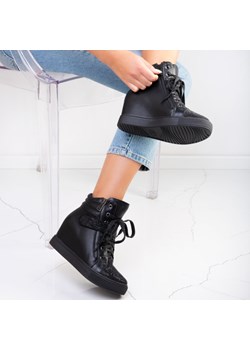 Czarne sneakersy na krytym koturnie z cyrkoniami Annett - Obuwie Royalfashion.pl - kod rabatowy