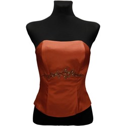 Fokus bluzka damska pomarańczowy na lato z haftem elegancka bez rękawów z gorsetowym dekoltem  - zdjęcie produktu