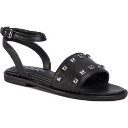 Sandały damskie bez wzorów czarne casual z klamrą  - zdjęcie produktu