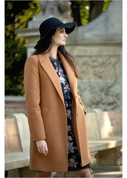 Prosty płaszcz z dodatkiem wełny, Cyntia camelowy butik-choice - kod rabatowy