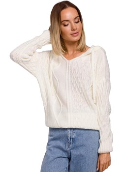 Kobiecy Sweter z Troczkami i Kapturem (Ecru) Moe Coco-fashion.pl - kod rabatowy