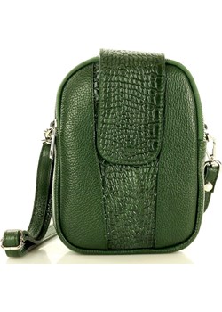 Marco Mazzini Torebka skórzana listonoszka messenger z dwoma zamkami zielony cocco Genuine Leather Verostilo - kod rabatowy