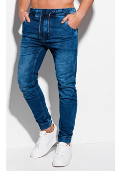 Spodnie męskie jeansowe joggery 868P - ciemnoniebieskie Edoti.com Edoti.com - kod rabatowy