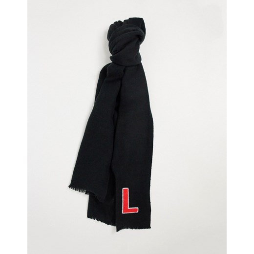 ASOS DESIGN – Supermiękki długi czarny szalik z tkaniny z naszytą uniwersytecką literą „L” No Size Asos Poland
