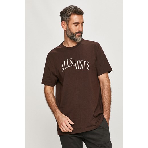 T-shirt męski AllSaints młodzieżowy brązowy z bawełny z krótkimi rękawami 