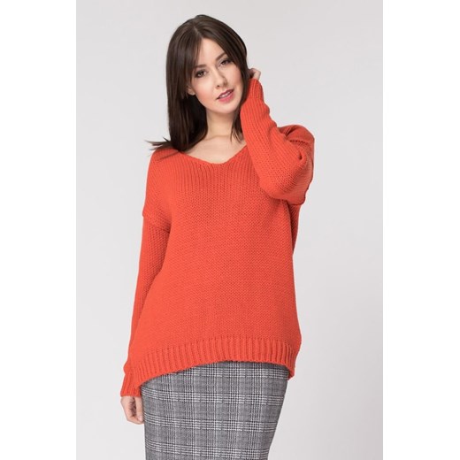 Pomarańczowy sweter z dekoltem V Cotton Club 38 okazja Cotton Club