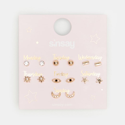 Sinsay - Zestaw kolczyków na każdy dzień tygodnia - Złoty Sinsay Jeden rozmiar Sinsay