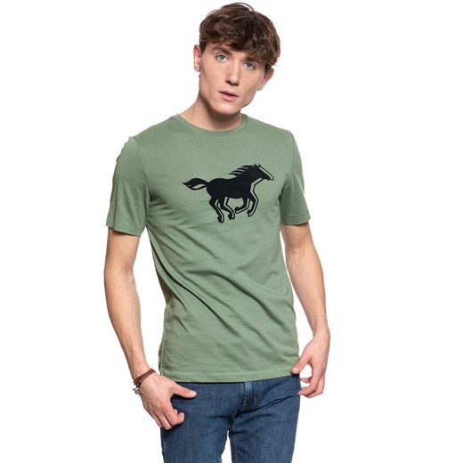 T-shirt męski zielony Mustang z krótkim rękawem 
