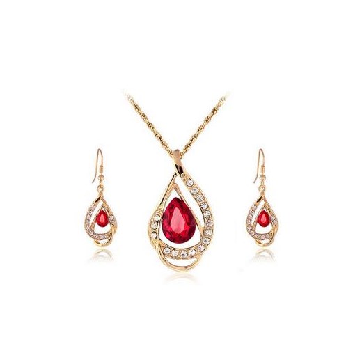 Komplet biżuterii rubinowe krople z cyrkoniami Lovrin LOVRIN