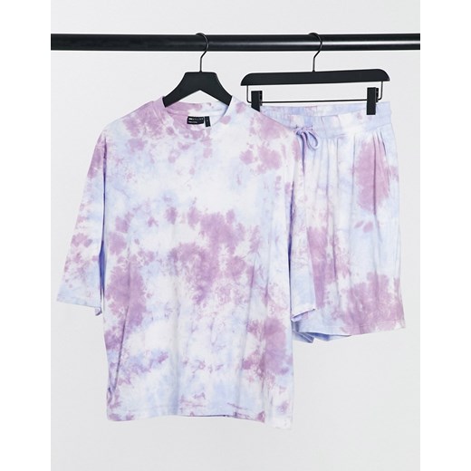 ASOS DESIGN – Wygodna fioletowa piżama ze stonowanym efektem tie-dye z T-shirtem i szortami-Fioletowy L Asos Poland