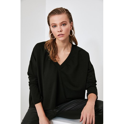 Trendyol Black V Neck Rock Knitted Sweatshirt Trendyol L Factcool
