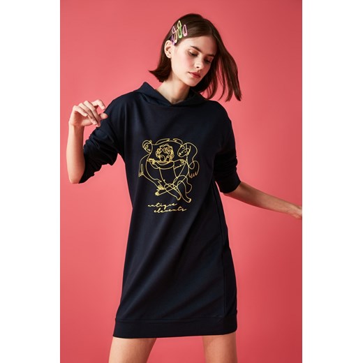 Trendyol Navy Printed Knitted Sweat Dress Trendyol L Factcool