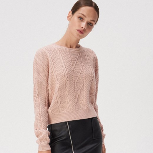 Sinsay - Krótki sweter z warkoczowym splotem - Różowy Sinsay XL Sinsay