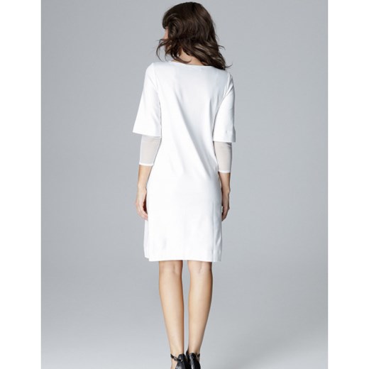 Sukienka Lenitif biała midi z długim rękawem 