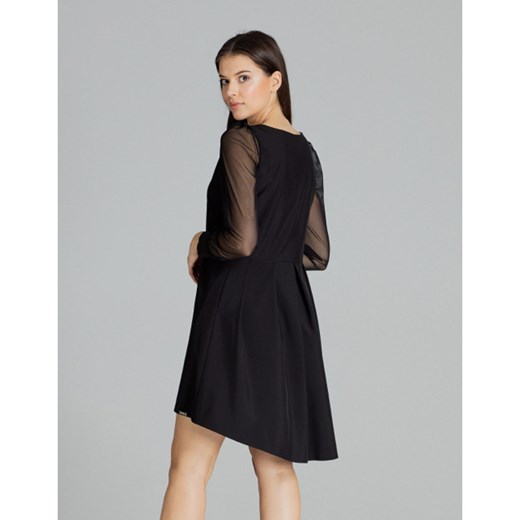 Sukienka Lenitif asymetryczna czarna z długim rękawem mini 