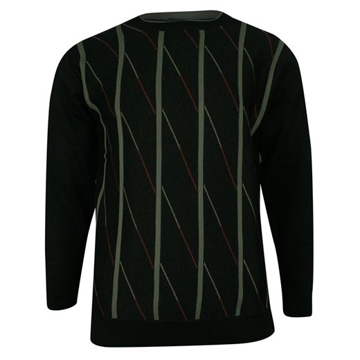 Sweter Ciemny Zielony w Paski, Okrągły Dekolt (U-neck), Męski - KINGS SWKNGS68807czarnaoliwka ze sklepu JegoSzafa.pl w kategorii Swetry męskie - zdjęcie 100299055