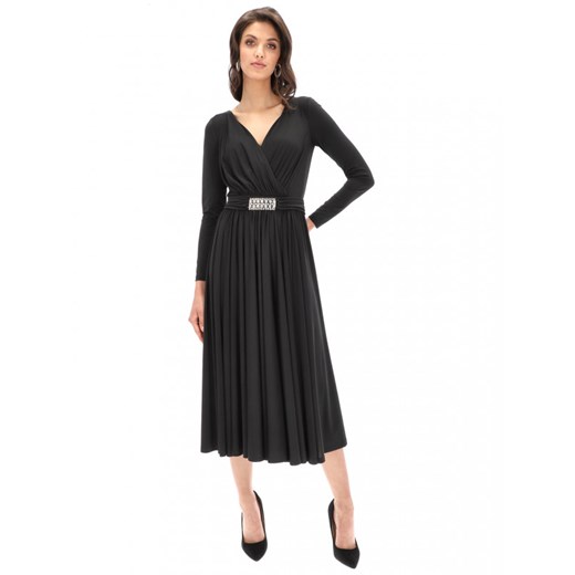 Elegancka czarna sukienka z ozdobną klamrą L'AF CINTY 36 Eye For Fashion okazyjna cena