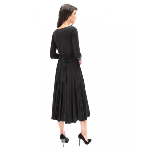Elegancka czarna sukienka z ozdobną klamrą L'AF CINTY 46 okazja Eye For Fashion