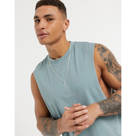 Luźny szary, ekologiczny T-shirt bez rękawów z głębokim wycięciem pod pachą od ASOS DESIGN S Asos Poland