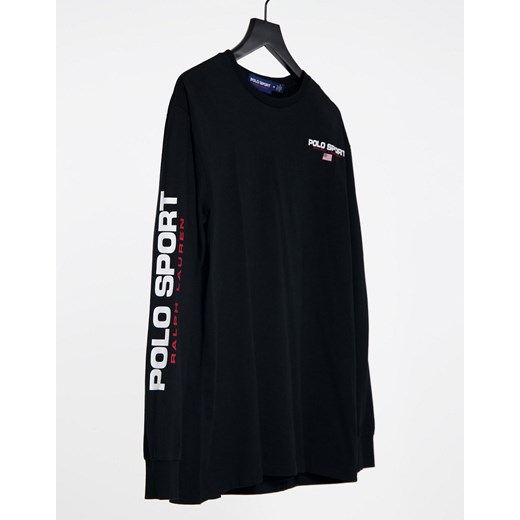 Polo Ralph Lauren – Sport – Czarny T-shirt z długim rękawem i logo na ramieniu – tylko w ASOS Polo Ralph Lauren M Asos Poland