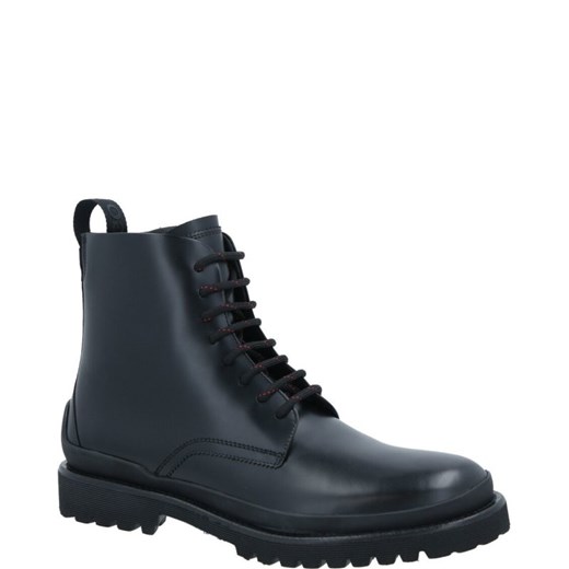 Buty zimowe męskie czarne Hugo Boss sznurowane militarne ze skóry 