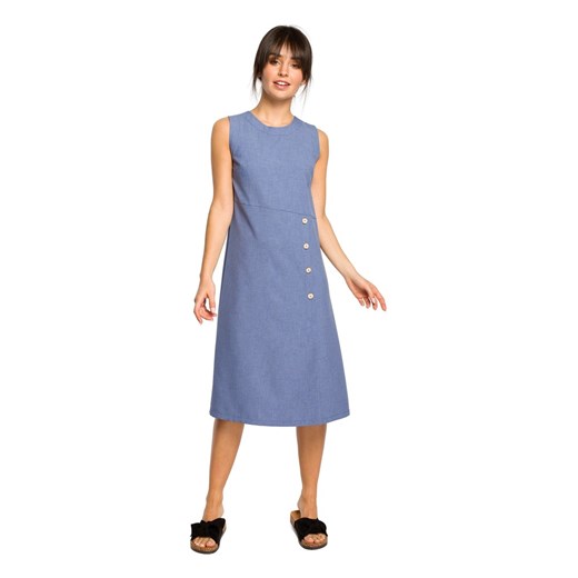 Sukienka niebieska Be midi gładka z tkaniny 