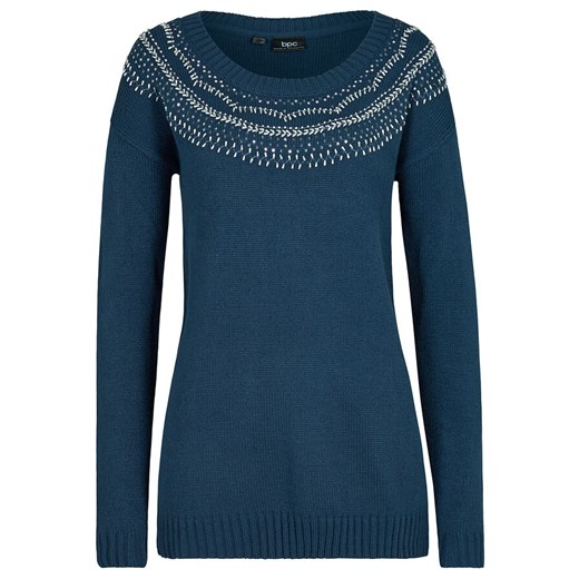 Sweter z okrągłym dekoltem z dekoracyjną bordiurą | bonprix 40/42 bonprx - Allani