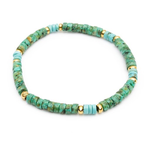 Men's Wristband with African Turquoise and Bali Turquoise Heishi Beads and Gold Nialaya 17 cm showroom.pl