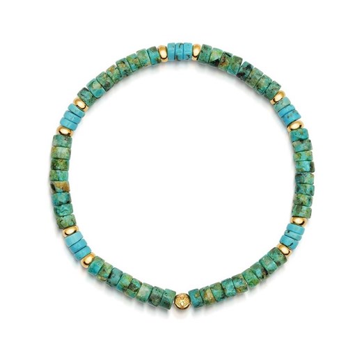 Men's Wristband with African Turquoise and Bali Turquoise Heishi Beads and Gold Nialaya 18 cm showroom.pl