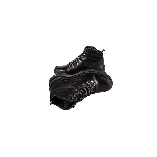Buty zimowe męskie Tommy Hilfiger sznurowane czarne ze skóry 