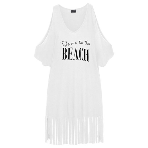 Shirt plażowy z wycięciami i frędzlami | bonprix 44/46 bonprix