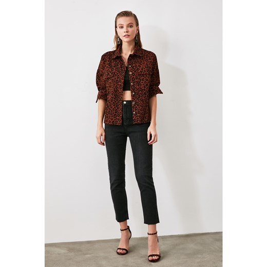 Trendyol Cinnamon Leopard Print Pocket Detailed Jacket Shirt Trendyol 36 Factcool