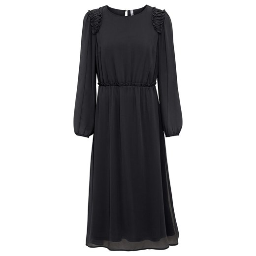 Sukienka czarna Bonprix z długim rękawem z okrągłym dekoltem trapezowa 