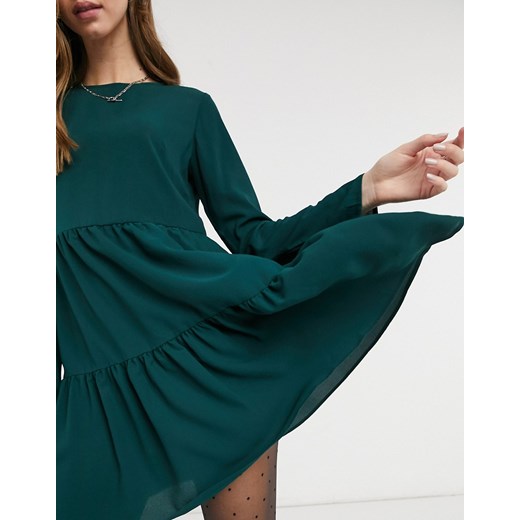 ASOS DESIGN – Zielona luźna sukienka warstwowa mini z długim rękawem-Zielony 34 Asos Poland