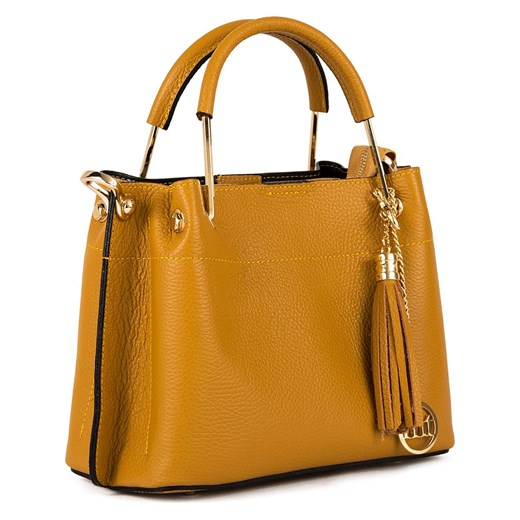 Skórzana torebka "Garda" w kolorze musztardowym - 26 x 21 x 13 cm Mia Tomazzi onesize Limango Polska