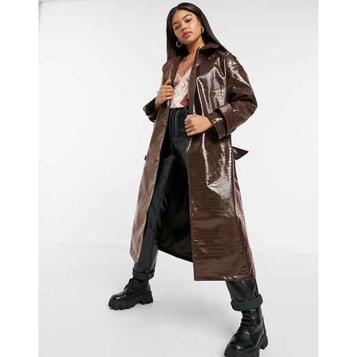 ASOS DESIGN – Winylowy trencz oversize we wzór krokodylej skóry w kolorze brązowym 42 Asos Poland