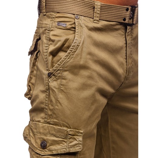 Beżowe spodnie bojówki męskie z paskiem Denley CT8906 2XL wyprzedaż Denley