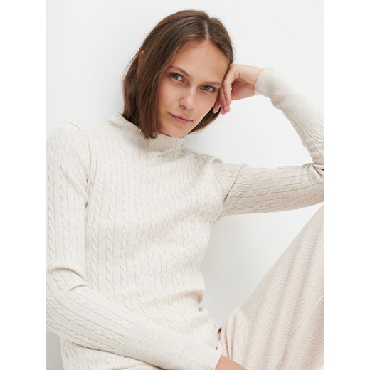 Reserved - Sweter z ozdobnym splotem - Kremowy Reserved L Reserved