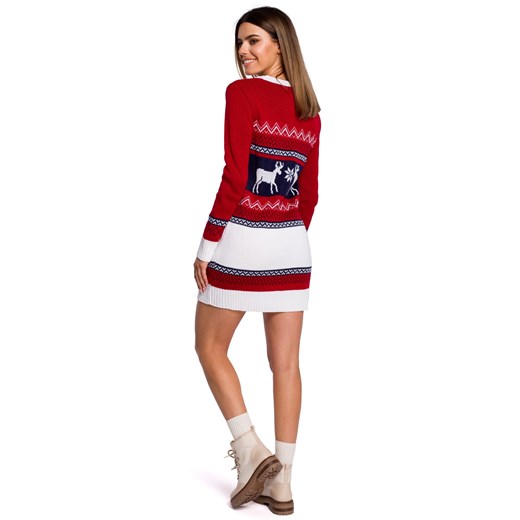MXS03 Sukienka swetrowa z dwoma reniferami - czerwona Moe Uniwersalny Świat Bielizny
