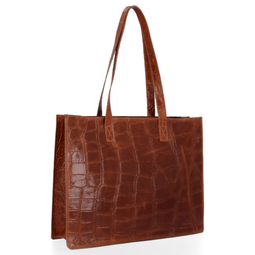 Shopper bag Vittoria Gotti brązowa z tłoczeniem elegancka duża na ramię skórzana 