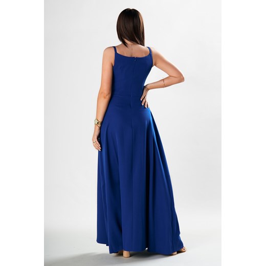 Sukienka niebieska Moda Dla Ciebie na ramiączkach elegancka z dekoltem w serek maxi 