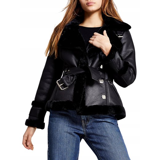 RI PETITE KRÓTKI CZARNY KOŻUSZEK Z PASKIEM 40 40 River Island Petite 34 OFF&OFF promocja