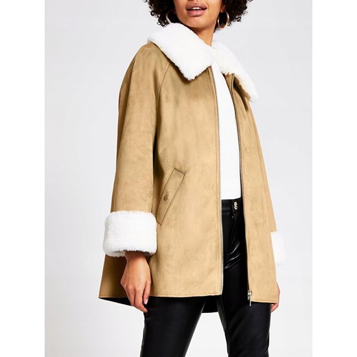 RIVER ISLAND BRĄZOWA KURTKA Z FUTERKIEM L River Island L okazyjna cena OFF&OFF