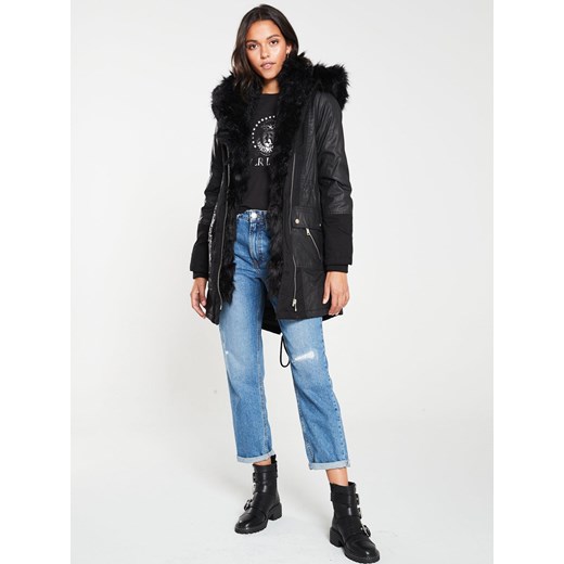 RIVER ISLAND PARKA Z FUTRZANYM PODSZYCIEM 36 River Island 36 OFF&OFF promocyjna cena